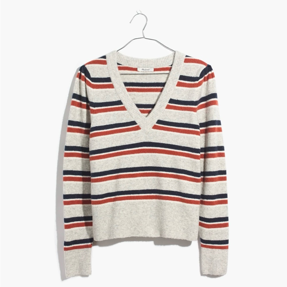 .Madewell Cream and Red Cardigan Sweater In EUC. Size Small